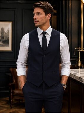 BOSS ONE HUGO BOSS Men’s Navy Jacquard Suit Vest Waistcoat 44R 25”
